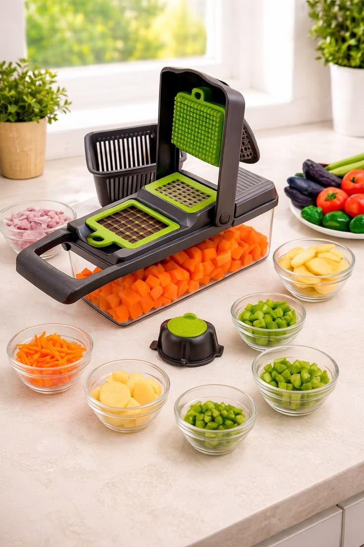 16-in-1 Multifunctional Vegetable Chopper & Food Slicer | Dicer, Grater & Cutter with Handle